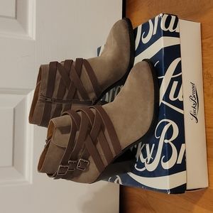 LUCKY BRAND BOOTS OILED SUEDE BRINDLE TOBACCO 9.5 BOOTIES